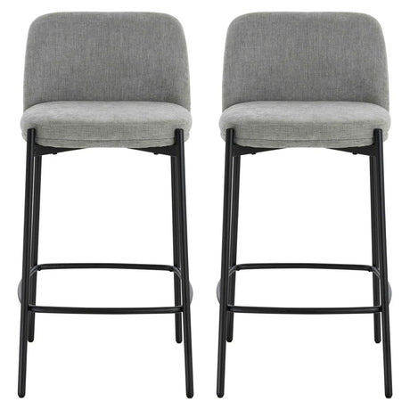 Maxwell Set of 2 Light Grey Textured Fabric Bar Chairs with Black Legs