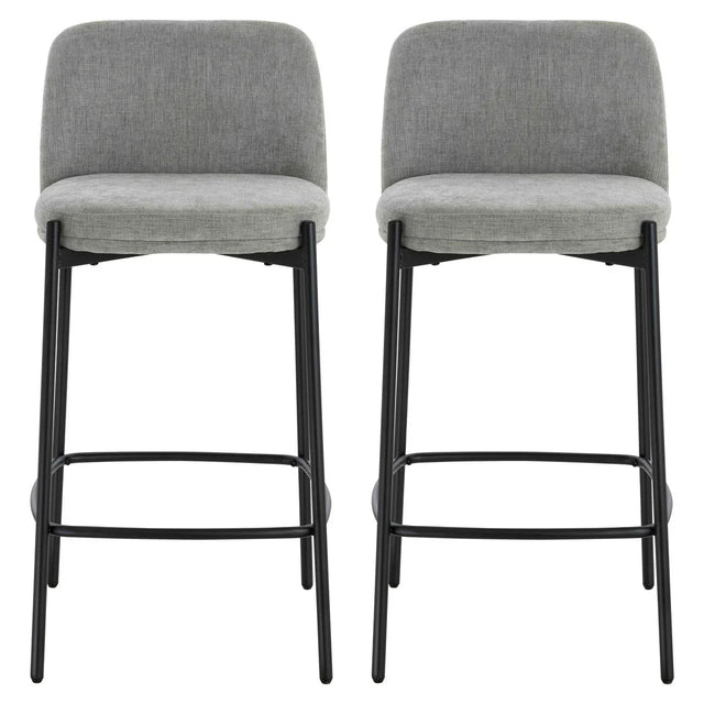 Maxwell Set of 2 Light Grey Textured Fabric Bar Chairs with Black Legs