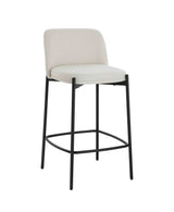 Cream upholstered bar stool with black metal legs and curved backrest