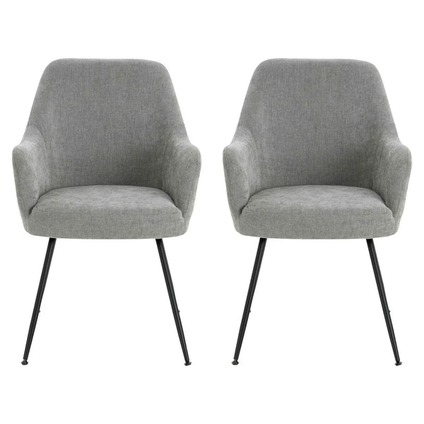 Maxwell Set of 2 Light Grey Textured Fabric Dining Chairs with Arms