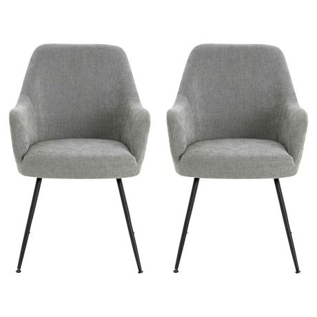 Maxwell Set of 2 Light Grey Textured Fabric Dining Chairs with Arms