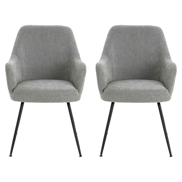 Maxwell Set of 2 Light Grey Textured Fabric Dining Chairs with Arms