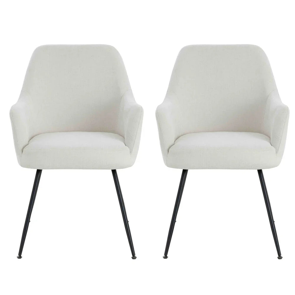 Maxwell Set of 2 Light Beige Textured Fabric Dining Chairs with Arms