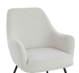 Cream fabric accent chair with curved backrest and black metal legs