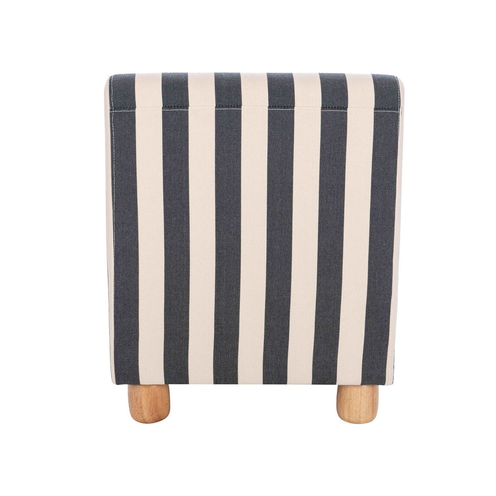 Armless chair featuring a modern black and white stripe design, complemented by light wooden feet.