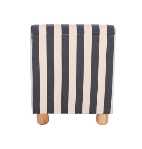 Armless chair featuring a modern black and white stripe design, complemented by light wooden feet.