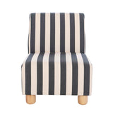 Armless chair featuring a bold black and white striped upholstery with a sleek, minimalist design.