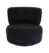 Curved black lounge chair with a textured fabric finish, featuring a low backrest and two button-tufted accents.