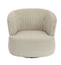 Olive green and white striped swivel lounge chair featuring a rounded back and plush seat, designed for comfort and style.