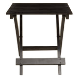 Black wood folding table with a rectangular top and sturdy, crossed legs for support. The table features a simple, modern design suitable for various home settings