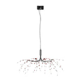 Contemporary ceiling light with black frame and hanging red and clear bead accents