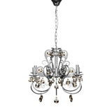 Chrome chandelier with crystal accents and five candle-style light fixtures