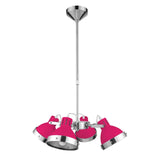 Chrome pendant ceiling light with four pink adjustable metal lamp shades