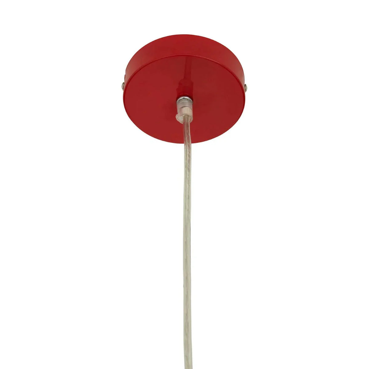 Red ceiling rose with clear pendant light cable suspended vertically