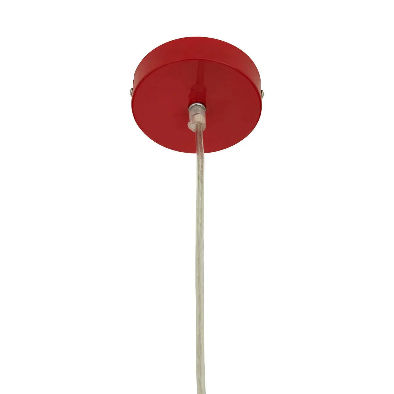 Red ceiling rose with clear pendant light cable suspended vertically