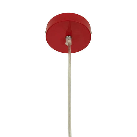 Red ceiling rose with clear pendant light cable suspended vertically