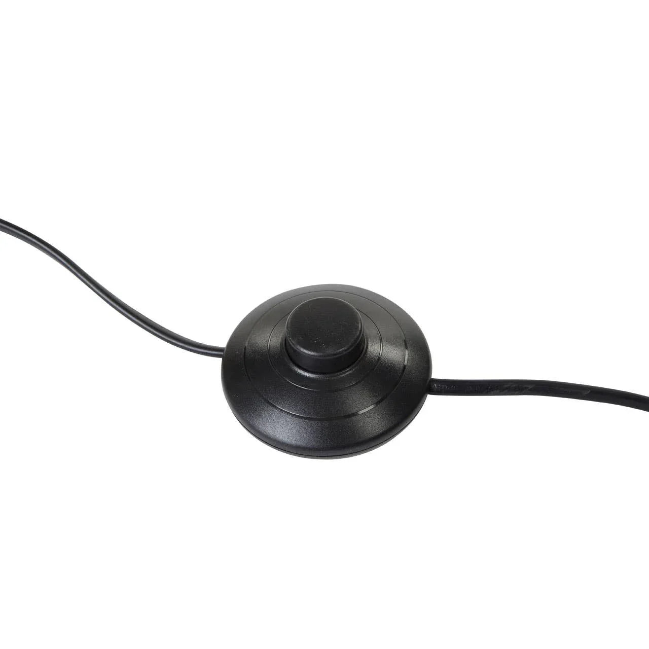 Black floor lamp foot switch with circular button and attached electrical cord