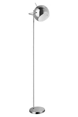 Chrome floor lamp with adjustable round head and slim stand on circular base