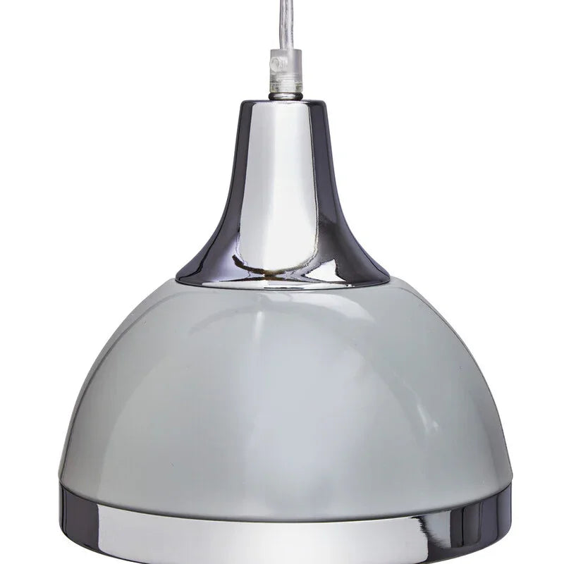 Chrome pendant light with dome shade and transparent cord, modern lighting fixture
