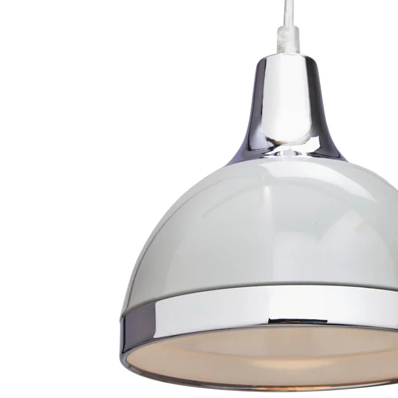Modern chrome and white pendant ceiling light with clean, reflective finish