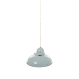 Grey metal pendant ceiling light with dome shade on white background