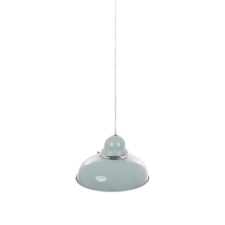 Grey metal pendant ceiling light with dome shade on white background