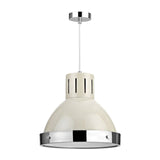 Cream metal pendant light with chrome trim and ceiling mount, modern ceiling lighting
