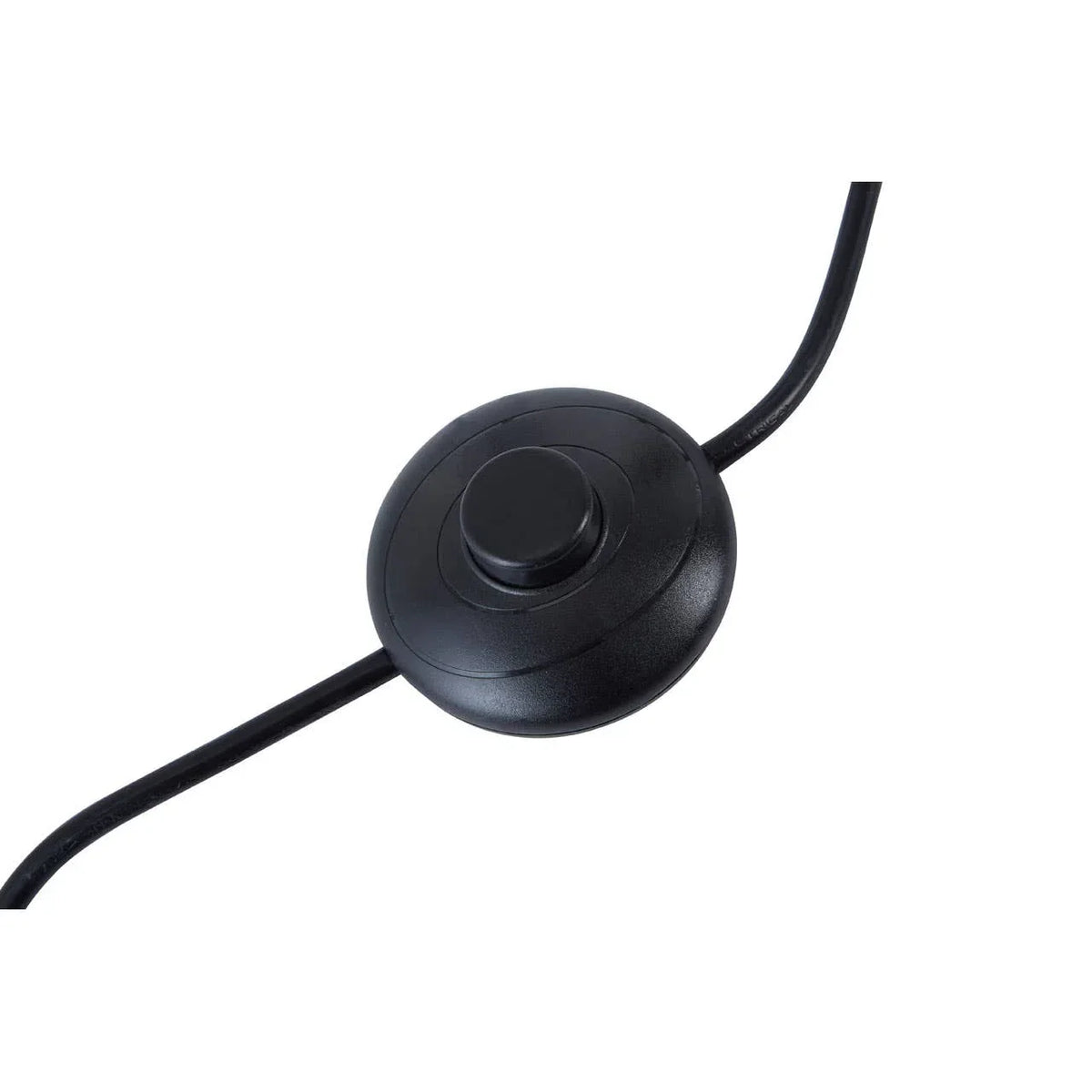 Black foot switch on lamp cable with round button design