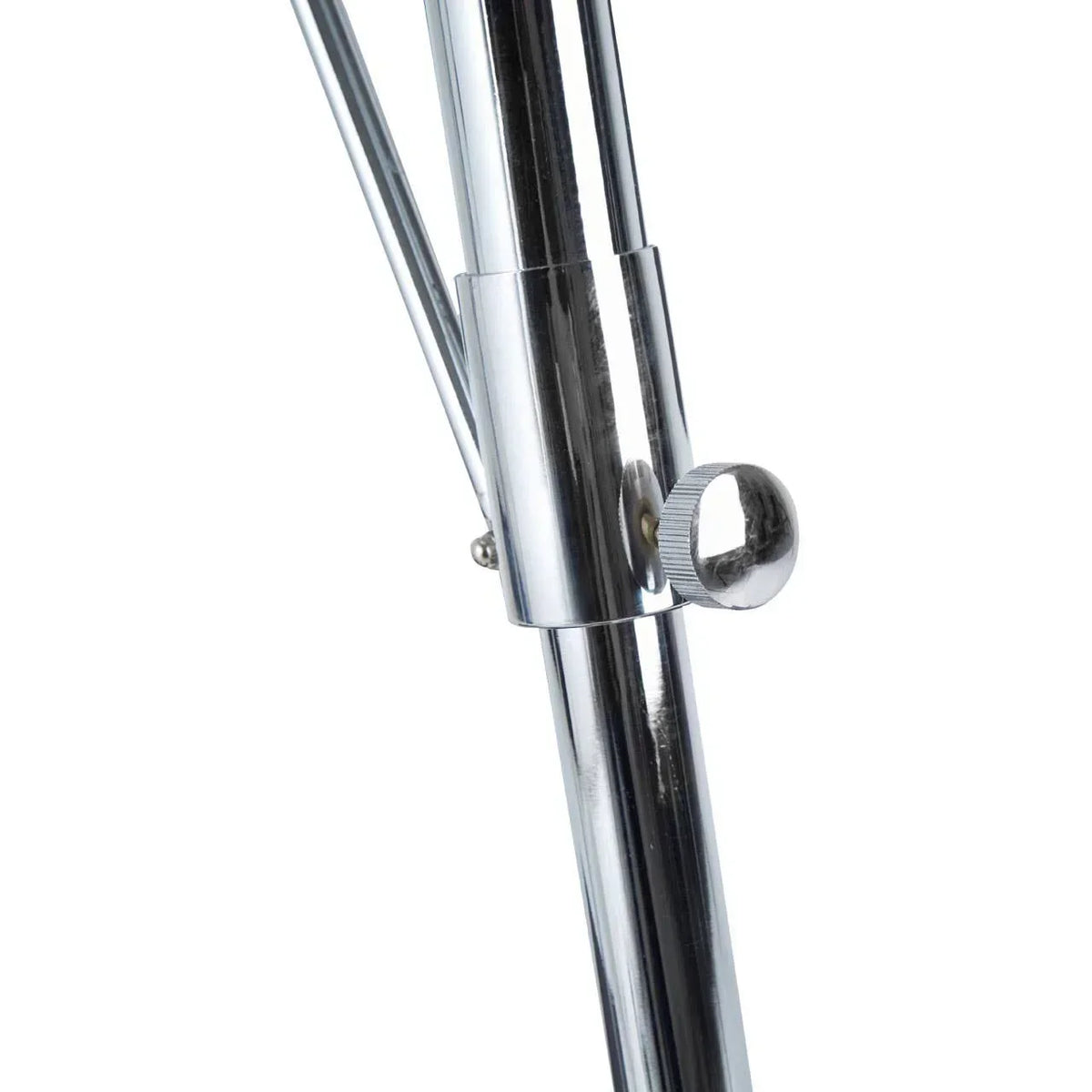 Chrome metal furniture leg with adjustable height screw detail
