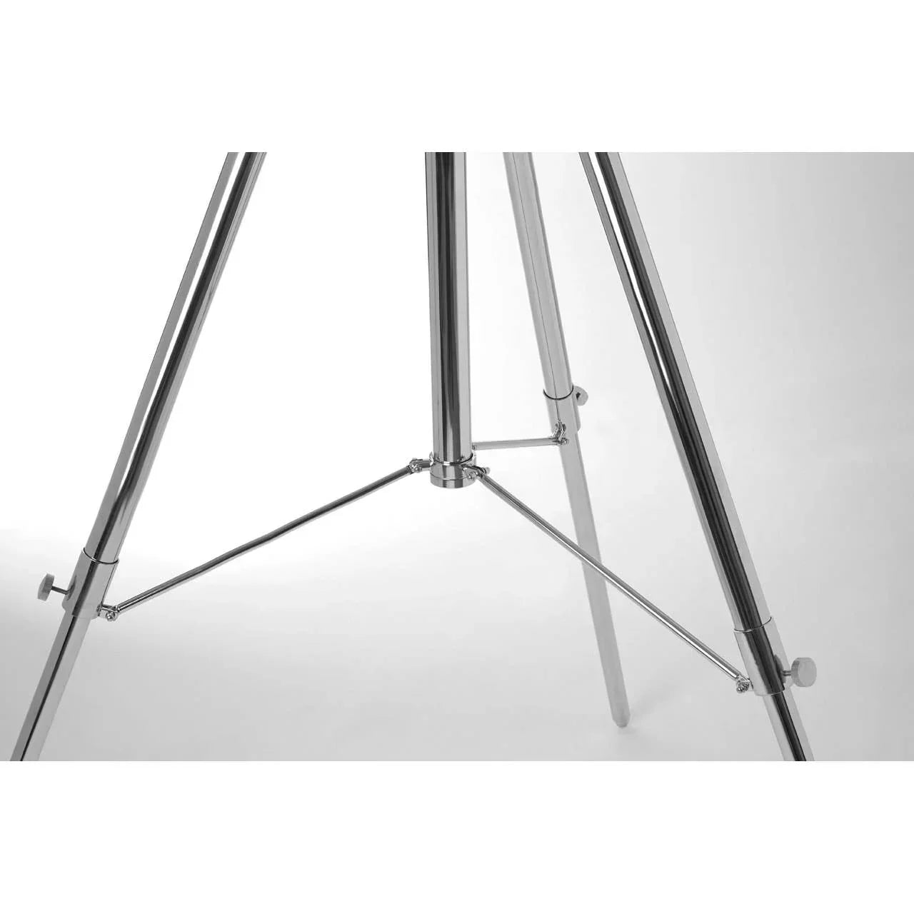 Chrome tripod lamp base with adjustable metal legs and cross brace support