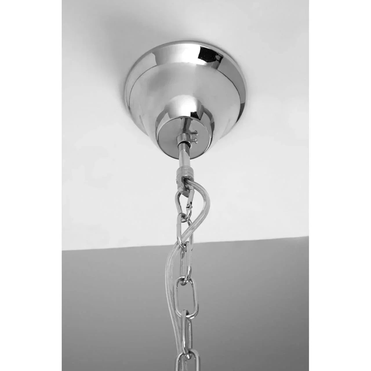 Chrome ceiling rose with metal chain suspension for pendant light fitting