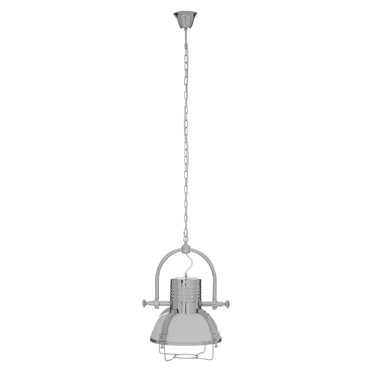 chrome industrial pendant light with chain suspension and dome shade