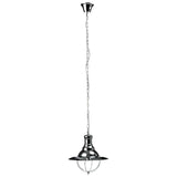 chrome pendant ceiling light with metal cage shade and chain suspension