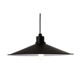 Black metal pendant ceiling light with wide cone shade and exposed bulb