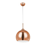 Copper pendant ceiling light with a dome shade and white interior finish