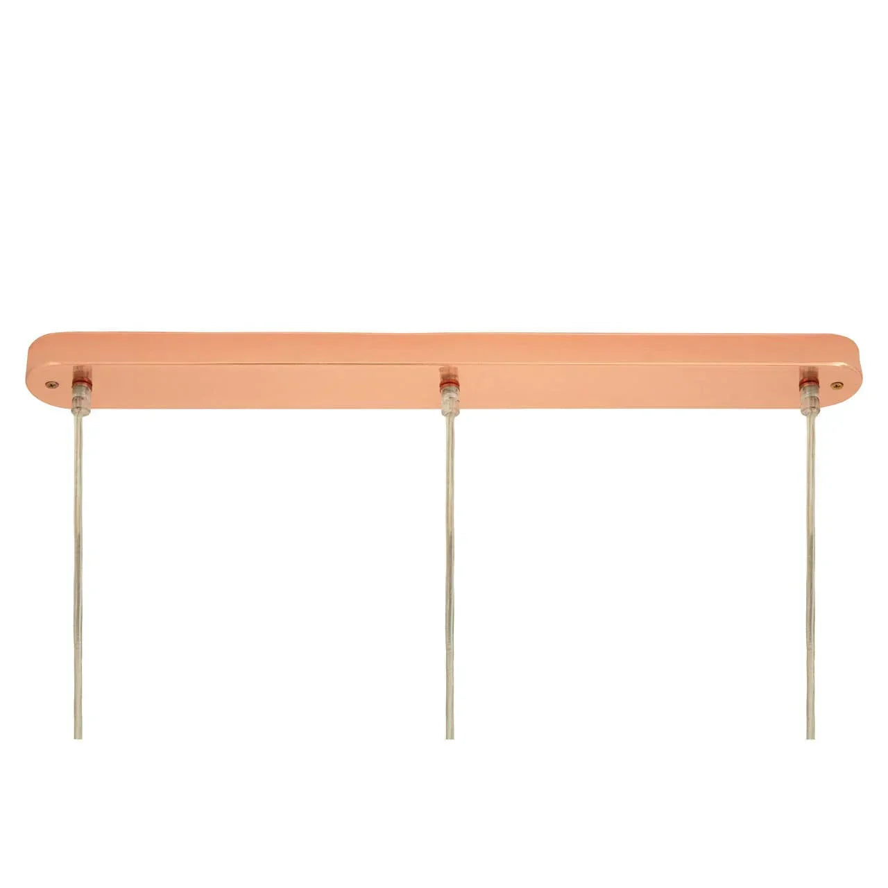 Copper ceiling pendant light bar with three clear suspension cables