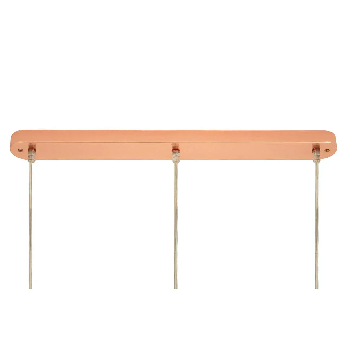 Copper ceiling pendant light bar with three clear suspension cables