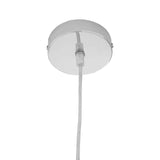 Chrome ceiling light fitting with clear electrical cord, close up view