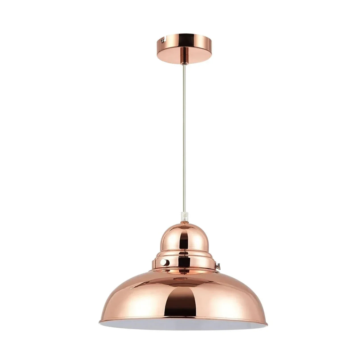 Copper pendant ceiling light with dome shade and white inner finish