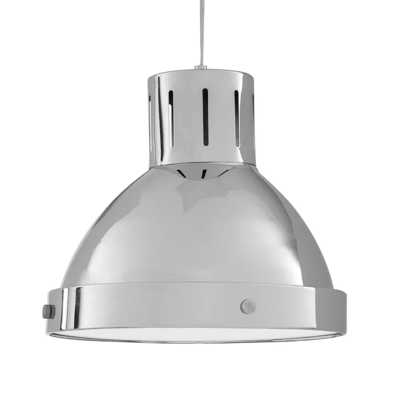 Chrome pendant ceiling light with dome shade and industrial design