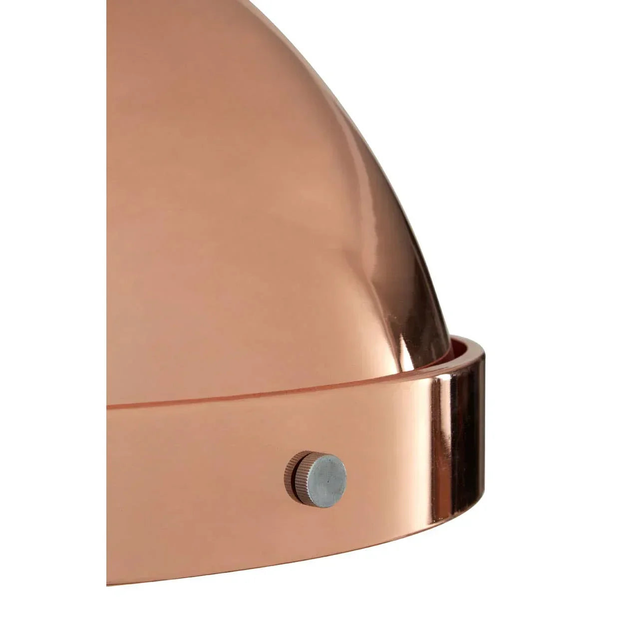 Copper dome ceiling light shade with smooth metallic finish and visible metal screw detail