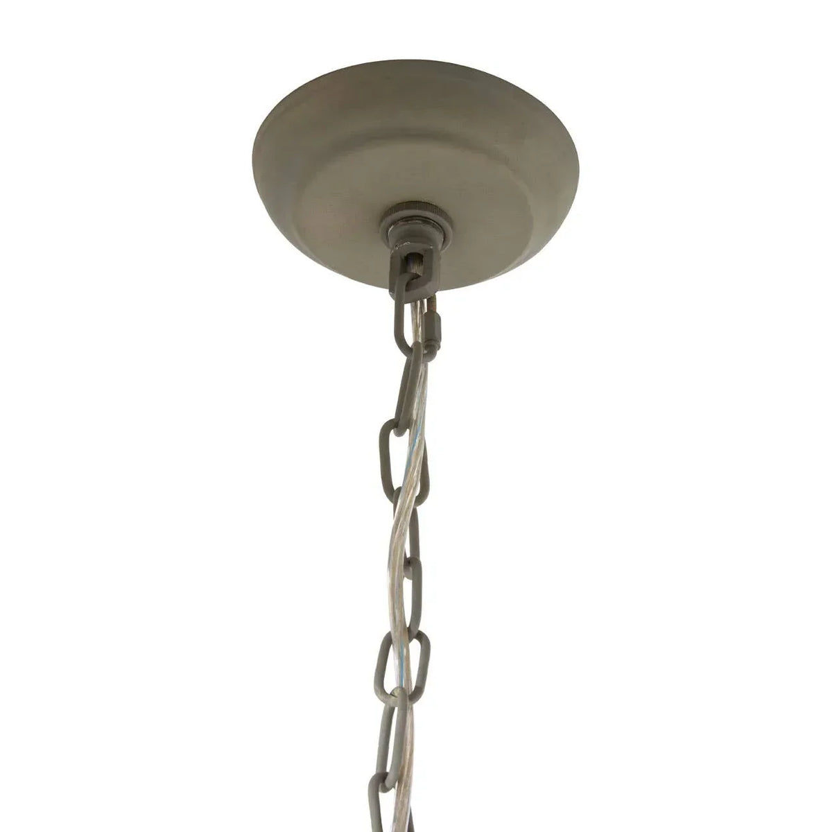 metal ceiling rose with hanging chain and exposed cable for pendant lighting