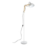 Modern white floor lamp with adjustable wooden arm and dome shade