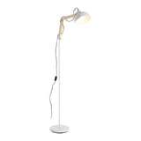 White floor lamp with adjustable wooden arm and round base