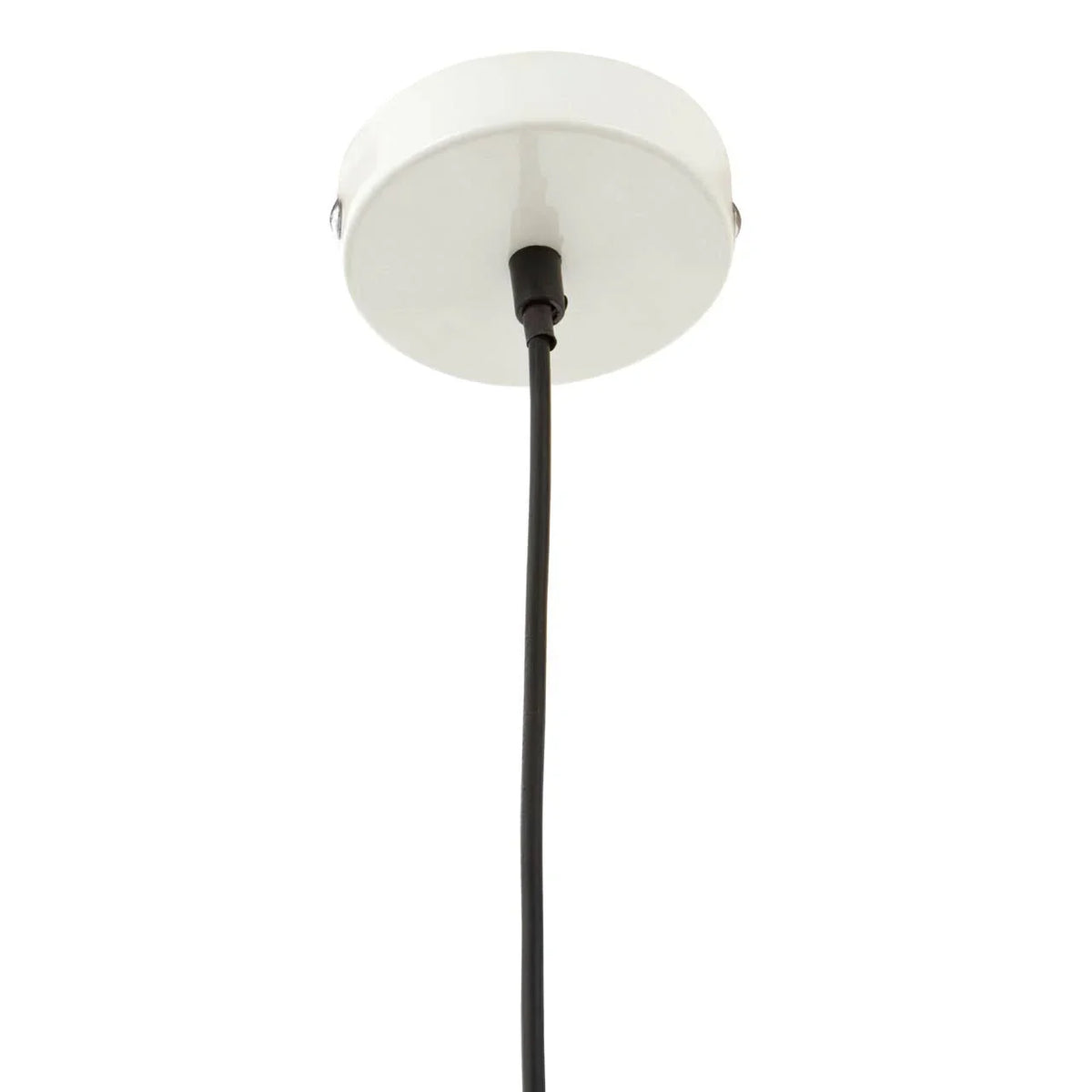 Ceiling rose with black pendant light cable and white circular fitting