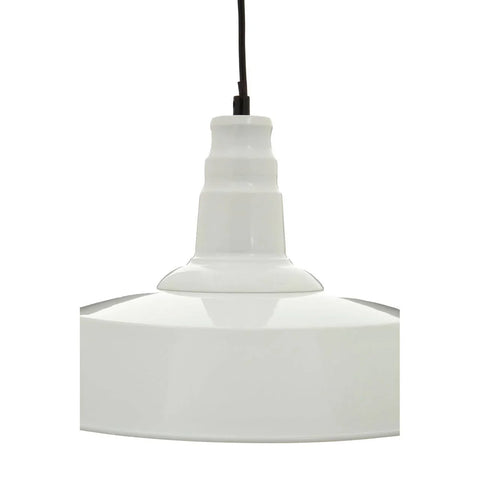White metal pendant ceiling light with glossy finish and black hanging cable