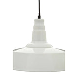 White metal pendant ceiling light with glossy finish and black hanging cable