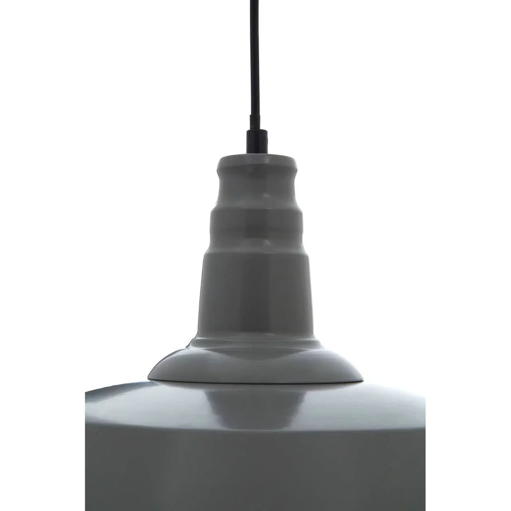 Grey pendant ceiling light with gloss finish and black cord, close-up view