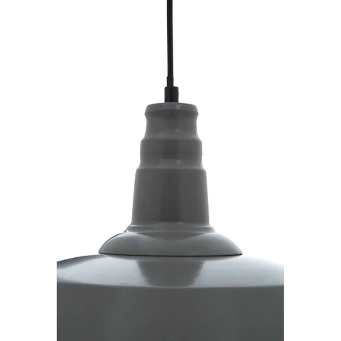 Grey pendant ceiling light with gloss finish and black cord, close-up view