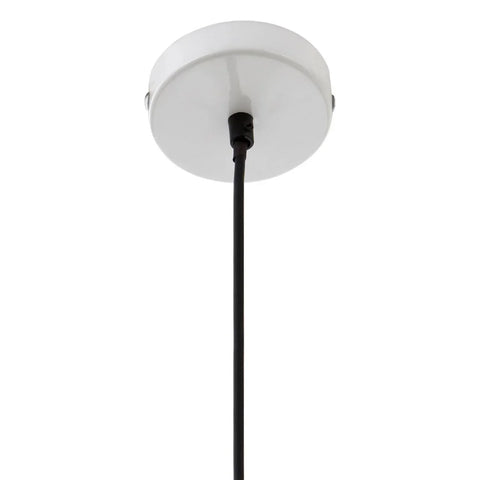 White ceiling rose with black pendant light cable and secure fitting detail